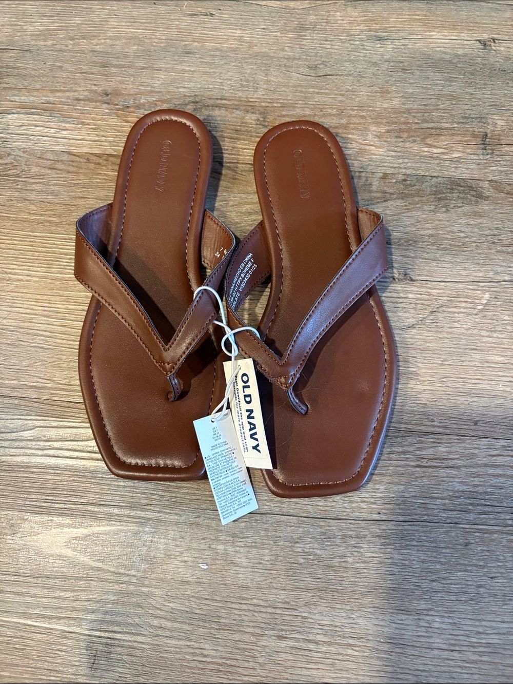 Old Navy Cognac Brown Square-Toe Thong Sandals